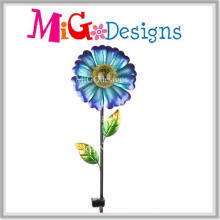 Estaca de jardim de metal solar encantadora flor azul